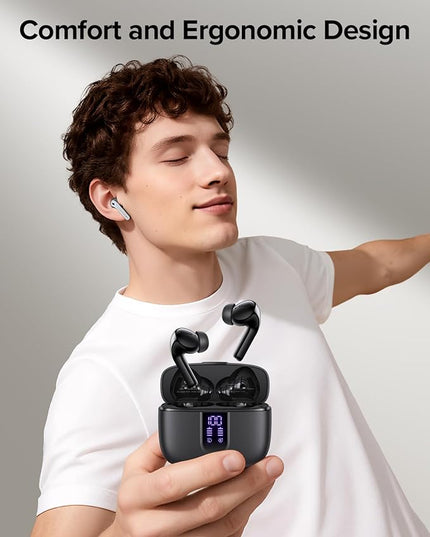 TAGRY Bluetooth Headphones True Wireless Earbuds 60H Playback LED Power Display Earphones with Wireless Charging Case IPX5 Waterproof in-Ear Ear buds with Mic for TV Smart Phone Laptop Computer Sports