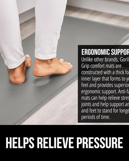 GORILLA GRIP 2 Pack Comfortable Cushioned Kitchen Mats for Floor, 17x24 + 17x48, Waterproof and Stain Resistant, 1/2 Inch Thick Soft Ergonomic Standing Desk Anti Fatigue Mat, Foam Supports Feet, Gray