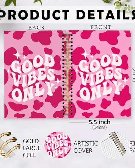 dvhdajed Pink Good Vibes Only Spiral Notebook, Preppy Inspirational Journaling Notebooks, Motivational Spiral Journal for Girls Women, Pink Postive Office School Supplies Gifts, 5.5x8.3 In