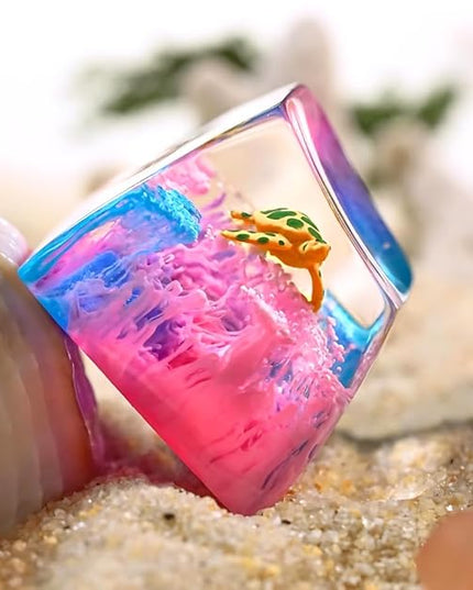 Sea Turtle Artisan Keycap Pink and Blue Ocean Coral R1 SA Profile Custom Sea Creatures Keycaps 1U ESC Handmade Gaming Resin Key Cap Cherry MX Switch Compatible Mechanical Keyboard Turtle Lover Gift