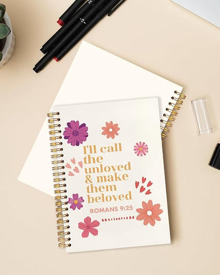 Floral Christian Spiral Journal Notebook 5.5x8.3in, Romans 9:25 Inspirational Bible Prayer Journal for Woman, Christian Gifts for Women Notebooks for Note Taking, Hardcover Notebook