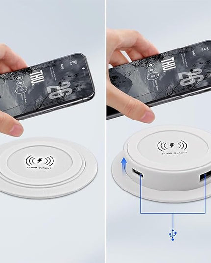 3-in-1 Fast Wireless Charging Station with 10W Output,Pop-Up Desktop USB Socket for Smartphone Smartwatch and Earbuds,Compact ABS Build for Bedside Table or Office Desk Organization(White)