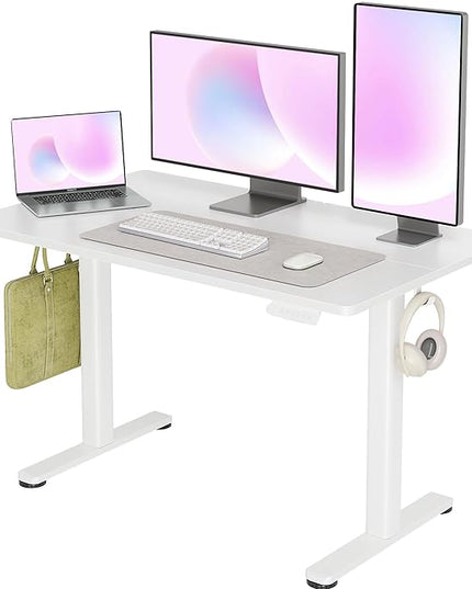 INNOVAR Electric Standing Desk, Adjustable Height Stand up Desks, 48 x 24 Inches Sit Stand up Desk for Home Office Computing, 3-Preset Memory Height Ergonomic Rising Desks, White