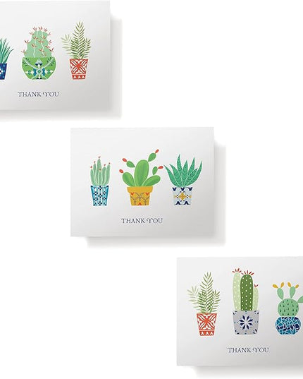 Twigs Paper Thank You Card Set - 12 Assorted Greeting Cards For All Occasions - Thank You Cards with Envelopes - Appreciation Cards - Eco Friendly - Made In USA - 5.5 x 4.25 Inch Size - Cactus Themed