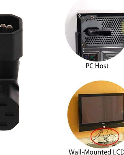 2-Pack Right Angle IEC C14 to C13 Power Adapter PDU Power Extension for LCD LED TV Wall Mount