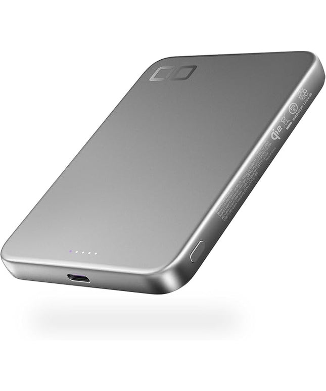 CIO Qi2 Magsafe Charger, 5000mAh Ultra-Slim Magnetic Wireless Charger iPhone, Magsafe Battery Pack, 15W Wireless + 20W USB-C PD iPhone Magnetic Fast SMARTCOBY Slim 5K (Silver, Safety Model)