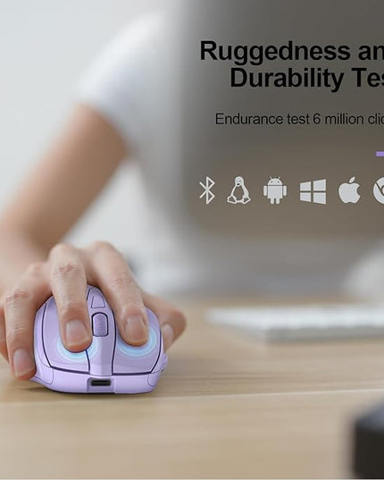 TECKNET Wireless Mouse (BT5.0/3.0 & 2.4G) Rechargeable 4800 DPI Silent USB A & Bluetooth Mouse 6 Buttons, Wide Compatibility - Lavender