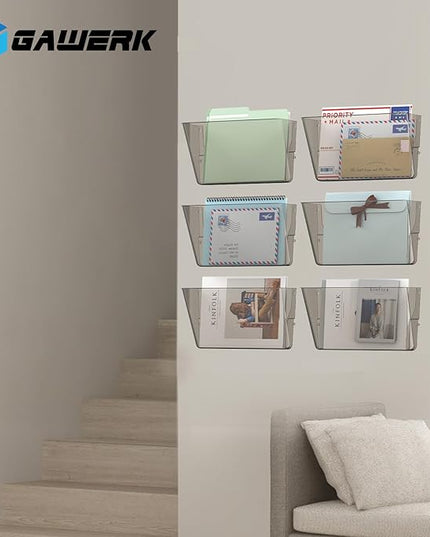 Clear Acrylic Single Pocket, Plastic Hanging Wall Mount File Holder for Office Home (Gray, 2 Pack)