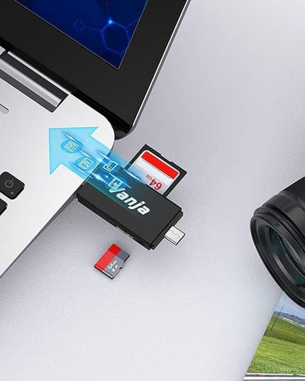 Vanja SD Card Reader, USB 3.0 & USB C Dual Slots Micro SD Card Adapter, Memory Card Reader for SD, SDHC, SDXC, microSDHC, microSDXC | Compatible with iPhone 17/16/15 Series, Android, Windows/macOS