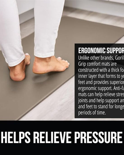 GORILLA GRIP 2 Pack Comfortable Cushioned Kitchen Mats for Floor, 17x24 + 17x48, Waterproof and Stain Resistant, 1/2 Inch Thick Soft Ergonomic Standing Desk Anti Fatigue Mat, Foam Supports Feet, Beige