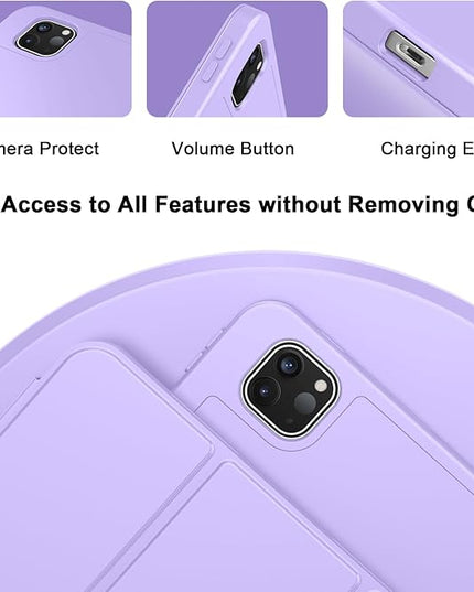 ZryXal iPad Pro 11 Inch Case (M5) 2025/ (M4) 2024 (Model: A2836/A2837/A3006), Trifold Stand Smart Cover with Pencil Holder and Soft TPU Back, Auto Wake/Sleep (New Clove Purple)