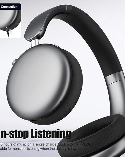 Wentronic Y06 Noise Cancelling Headphones,58H Playtime and 5 EQ Music Modes Wireless Over Ear Bluetooth Headphones with Microphone,Lossless Audio,Multipoint Connection,Foldable,Lightweight,Space Grey
