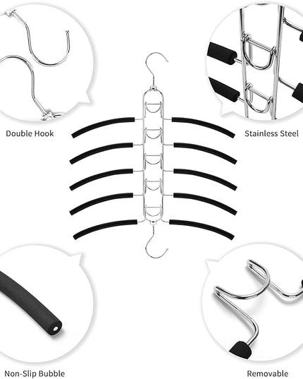 Nature Smile 2 Pack 5 in 1 Anti Slip Clothes Hangers,Space Saver Magic Metal Hangers,Multi Layers Wardrobe Clothes Rack,Heavy Duty Metal Blouse Hanger Closet Storage Organizer