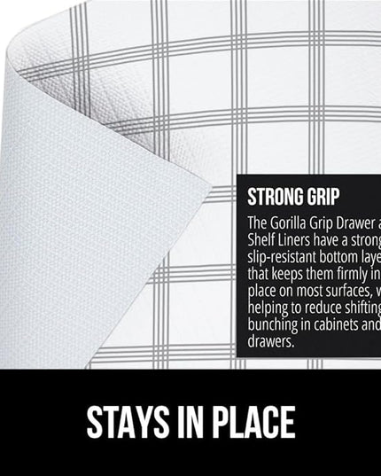 GORILLA GRIP Slip Resistant Drawer and Shelf Liner 2 Pack, Non Adhesive Water Resistant, Easy Trim, Smooth Surface Liners for Kitchen Cabinet, Shelves, Drawers Pantry, 12 IN x 10 FT, Stripe Gray White