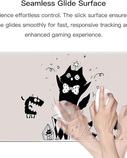 Large Mouse Pad for Desk, XXL Non-Slip Long Extended Gaming Mouse Mat Protector with Waterproof Rubber Base Stitched Edges for Office, Computer, Keyboard, Laptop and Home (Surprise Cat)