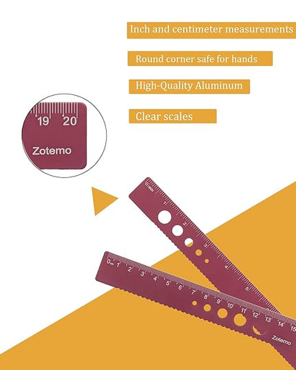 Zotemo Metal Geometry Set, 5-Piece Aluminum Ruler, Math Drafting Ruler Kit Includes Protractor, Triangle Rulers, Straight Rulers-Math Measurement Tools for School and Office Supplies (Plum Red)