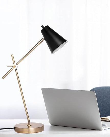 HarvestLand HaloBar Brass Desk Lamp Home Office – Black Industrial Table Lamp with Solid Base for Office, Reading Lamps for Bedside Table, Study and Reading Task Lamp, Gifts for Men