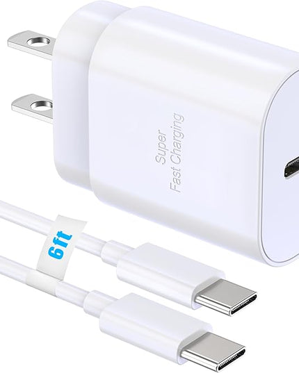 USB-C Block 30W PD Super Fast Charging Block Type C Plug Wall Adapter, USB C Phone Charger with 6ft Fast Cable Cord for iPhone 17, 17 Air, 17 Pro, 17 Pro Max,16, 15, iPad Pro 12.9/11 Galaxy-1Pack