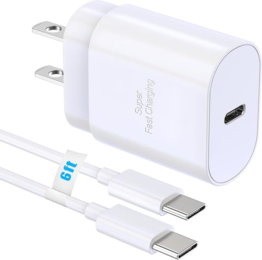 USB-C Block 30W PD Super Fast Charging Block Type C Plug Wall Adapter, USB C Phone Charger with 6ft Fast Cable Cord for iPhone 17, 17 Air, 17 Pro, 17 Pro Max,16, 15, iPad Pro 12.9/11 Galaxy-1Pack