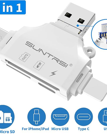 SD/Micro SD Card Reader for iPhone/ipad/Android/Mac/Computer/Camera,Portable Memory Card Reader 4 in 1 Micro SD Card Adapter&Trail Camera Viewer Compatible for TF and SD Card