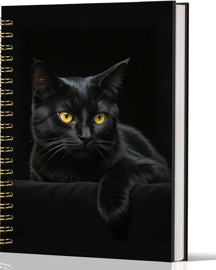 Lacama Cat Notebook Cat Journal, Black Cat Spiral Journal Notebook, Gifts for Cat Lovers, Trendy Cat Notebooks for School and Office Supplies, Cat Stationary 5.5x8.3