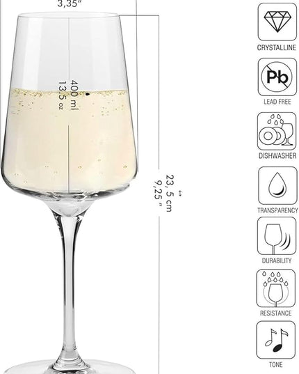 Krosno White and Sparkling Large Wine Glasses Drinking | 4 Pieces Set 13.5 fl oz | Infinity Collection | Elegant | Cocktail Crystal Set Wedding Gift | Lead-Free Glass | Homes, Restaurants & Kitchen