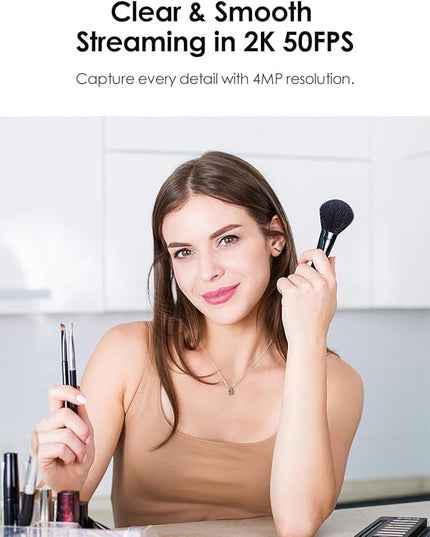 2K 50FPS Webcam for PC/Mac, Computer Camera with Fill RGB Lights, 2 Noise-Canceling Microphone, Autofocus and Tripod for Meeting, Live Streaming, Video Calls, Gaming, Works with Zoom, Skype, Teams