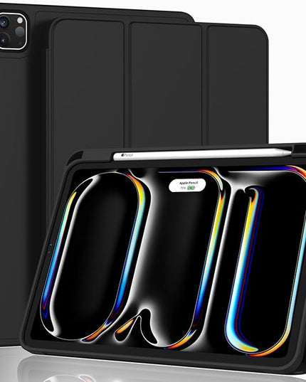 ZryXal iPad Pro 11 Inch Case (M5) 2025/ (M4) 2024 (Model: A3357,A3358,A3359,A2836/A2837/A3006), Trifold Stand Smart Cover with Pencil Holder and Soft TPU Back, Auto Wake/Sleep (Black)