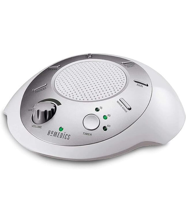 Homedics SoundSleep White Noise Machine, Silver, Small Travel Device with 6 Relaxing Nature Sounds, Portable Therapy for Home, Office, Nursery, Auto-Off Timer