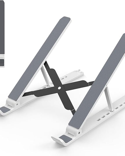 Laptop Stand for Desk, Adjustable Laptop Riser Foldable Portable Laptop Holder, Ventilated Cooling Notebook Stand for 10-15.6” Laptop,Tablet-White