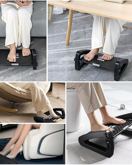 Foot Rest for Under Desk at Work - Six Heights Adjustable Under Desk Footrest - Ergonomic Foot Stools for Under Office Desks - Desks Foot Rest with Massage Rollers - Leg Rest for Chair (Black)