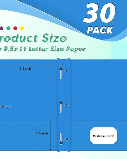 Two Pocket Folders, PANDRI 30 Pack Two Pocket Folders with Prongs, Designed for Office and Classroom, Assorted 5 Colors 2 Pocket 3 Prong Folders