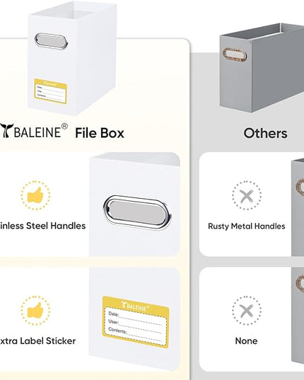 BALEINE File Organizer Box, Cardboard File Folder Organizer with Handle for Letter Size, Portable Collapsible Hanging Filing Box for Home Office Document Storage (2 Pack, White)