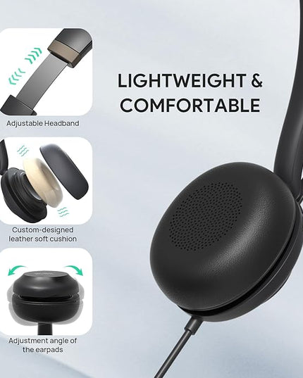Yealink UH37 USB Headset with Noise Cancelling Microphone,Wired Headset for PC Laptop,Teams Certified,USB-A/C Cable,Works with Zoom and Other Leading UC Platforms