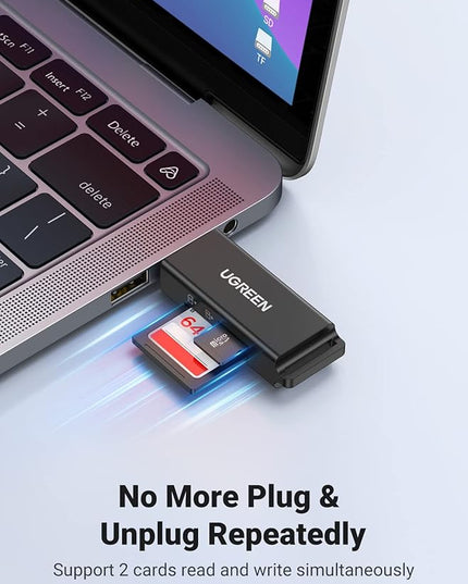 UGREEN SD Card Reader - Portable USB 3.0 Dual Slot Flash Memory Card Adapter Hub for SDXC, SDHC, MMC, RS-MMC, TF, Micro SDXC, Micro SDHC UHS-I for Mac, Windows, Linux, Chrome PC, Laptop