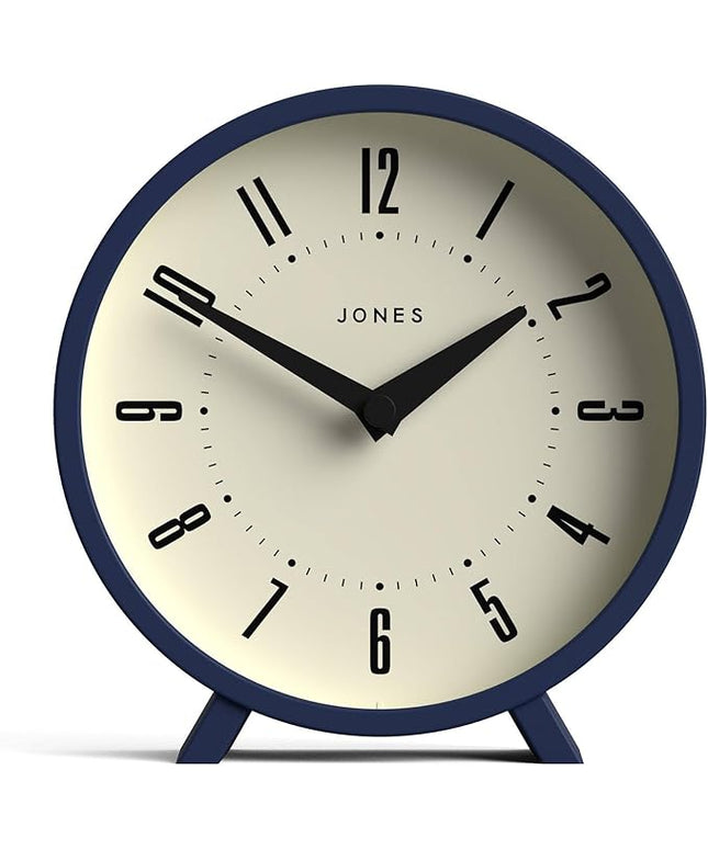 JONES CLOCKS® Venus Desk Clock | Modern Round Design | Blue | Stylish Retro Look for Shelf, Table, Mantel or Bedside