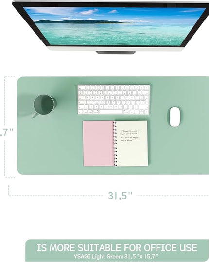 YSAGi Non-Slip Leather Desk Pad, Waterproof Laptop Computer Desk Keyboard Mat, Table Protector Blotter Mat, Large Mouse Pad for Office/Work/Home/Decor(Pale Green, 31.5" x 15.7")