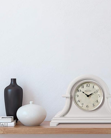 Presentime & Co. Mantel Clock Vintage Farmhouse Series, Napoleon Desk & Shelf Clock, 13 x 10 inch, Domed Lens, Quartz Movement, ABS Plastic Case, Gray Cream Finish (Home/Tabletop Decoration)