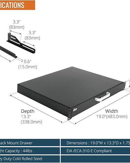 Tecmojo 1U Rack Drawer,Rack Mount Drawer for 19in Network Equipment/Server/AV Rack or Cabinet Enclosure,Sliding and Lockable Server Rack Drawer - Load-Bearing 22lb (10kg),with Cable Management Holes