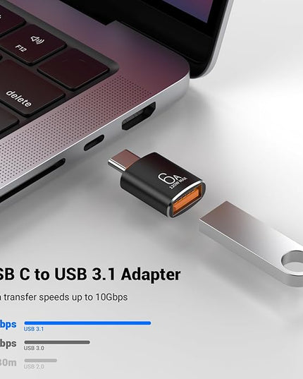 Pastall 10 Pack 10Gbps/120W USB C to USB3.1 Adapter,Black Type C Male to USB Female Adapter for Smartphone, PC, Laptop, Tablet, Keyboard etc.