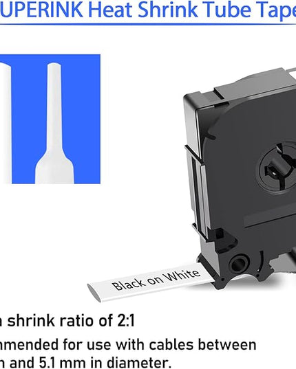 3 Pack Heat Shrink Label Tape Compatible for Brother Ptouch HSe-221 HSe221 HS-221 HS221 Black on White 8.8mm 0.34'' for Wire Cable use in PT-P710BT P700 P750W P900 Label Printer