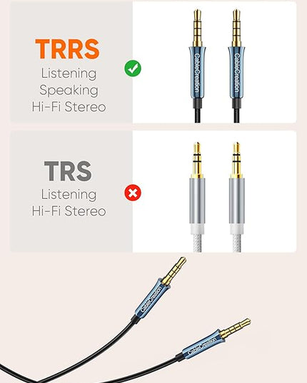 CableCreation 3.5mm TRRS Audio Cable 6FT/1.8m, 4-Pole 3.5mm Aux Cord, Hi-Fi, 1/8 inch Braided Auxiliary Stereo Jack Cable for Headphone, Car Stereos, Phone, Tablets, Laptops, Speaker, Bule