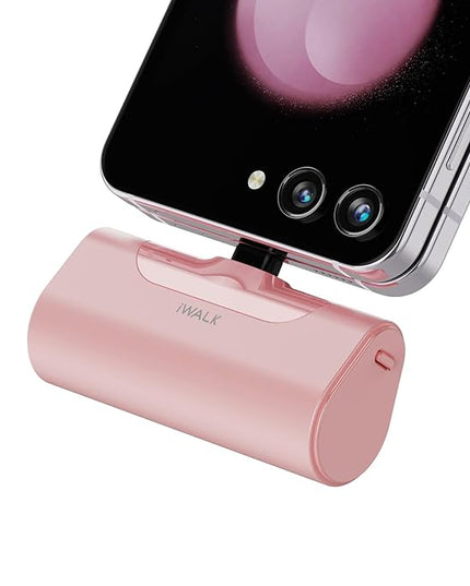 iWALK Small USB-C Portable Charger, 4500mAh Portable Charger for iPhone 16/15 16 Plus 16 Pro Max Mini Power Bank for Samsung Galaxy S25 S24 S23, Z Flip 5, Note, Moto, LG, Google Pixel, Pink
