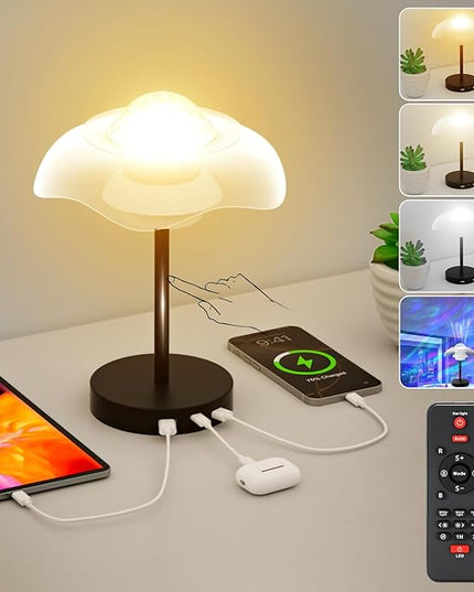 Starry Sky Bedside Table Lamp with Remote Control, RGB Cordless Desk Lamp with Touch-Slide Stepless Dimmable, Mini Rechargeable Night Light with USB Charging,LED Mood Light for Bedroom,Gift,bar