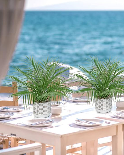 Hollyone Large Artificial Potted Plants Fake Palm Plants 16" Faux Green Plant Plastic Ceramic Tropical Palm Tree in Pots Bohemian for Home Room Office House Indoor Decorative