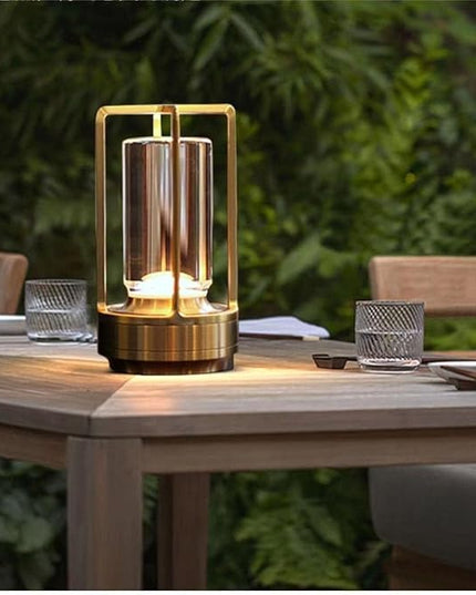 Portable Metal Table Lamp for Indoor/Outdoor ,Rechargeable Cordless LED Lamp, 3-Colour Infinitely Dimming Battery Powered Small Desk Lamp, Restaurant/Bedroom/Bar/Coffee Shop/Camping Light (Gold)