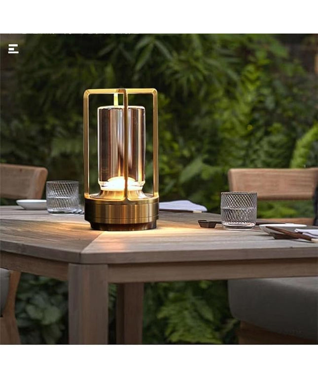 Portable Metal Table Lamp for Indoor/Outdoor ,Rechargeable Cordless LED Lamp, 3-Colour Infinitely Dimming Battery Powered Small Desk Lamp, Restaurant/Bedroom/Bar/Coffee Shop/Camping Light (Gold)