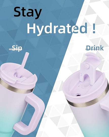 30 oz Tumbler with Handle and 2 Straws,2 in 1 Lid Insulated Water Bottle Stainless Steel Travel Coffee Mug,Lavender Green