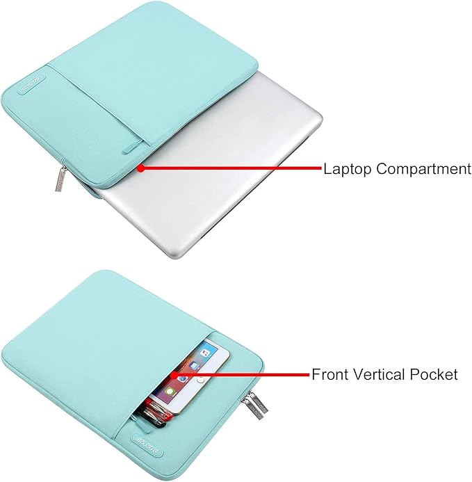 MOSISO Laptop Case 16 inch, 15-15.6 inch Laptop Sleeve Compatible with MacBook Pro 16 M4 M3 M2 M1, HP Acer Dell Lenovo ASUS Notebook, Polyester Vertical Computer Sleeve Bag with Pocket, Mint Blue