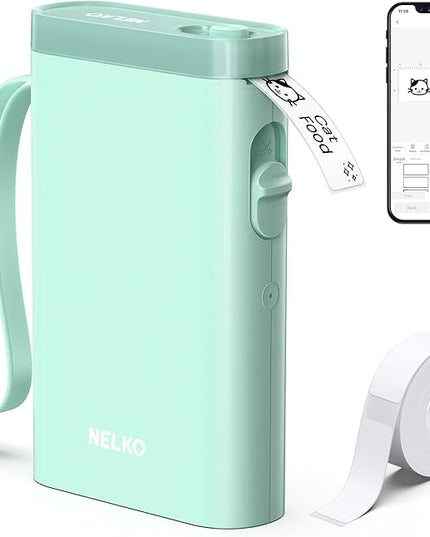 Nelko Label Maker Machine with Tape, P21 Bluetooth Label Printer, Wireless Mini Label Makers with Multiple Templates for Organizing Office Home, Green